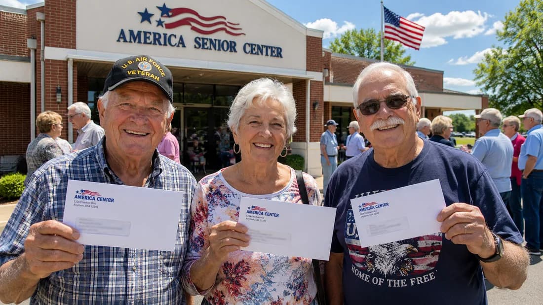 Older adults gathered outside a community senior center